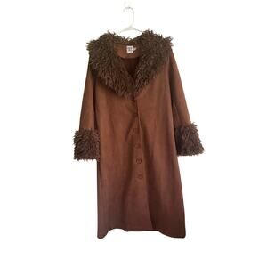 Princess Polly After Party Shearling Brown Pennylane Faux Suede Jacket Size 2/Sm